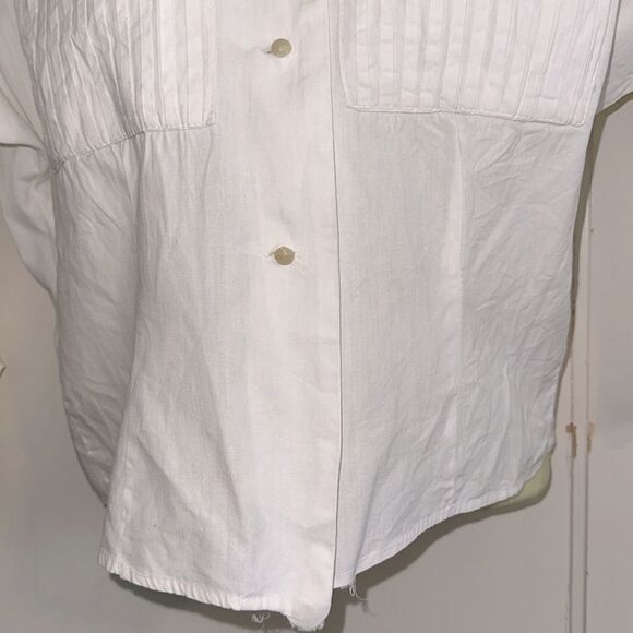 Vintage 60s Homemade White Shirt with Dolman Sleeves & Pleated Front Pockets - Picture 3 of 9